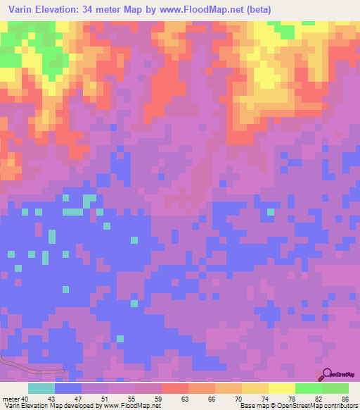 Varin,Cambodia Elevation Map