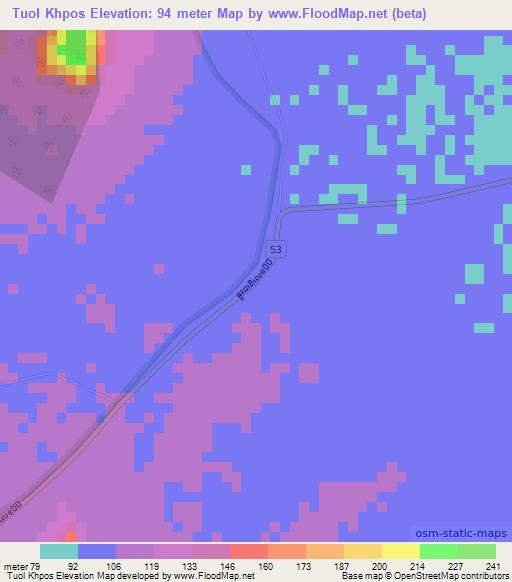 Tuol Khpos,Cambodia Elevation Map