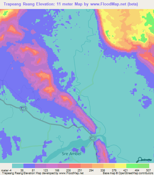 Trapeang Reang,Cambodia Elevation Map