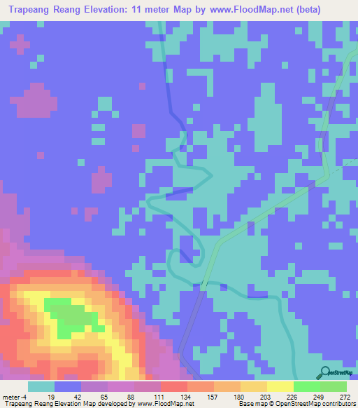 Trapeang Reang,Cambodia Elevation Map