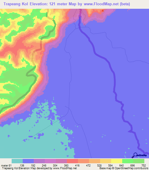 Trapeang Kol,Cambodia Elevation Map
