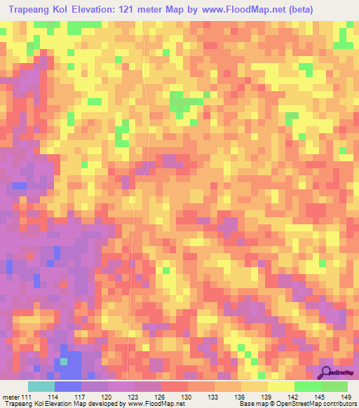 Trapeang Kol,Cambodia Elevation Map