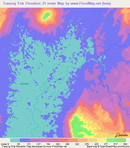 Traeung S'ek,Cambodia Elevation Map