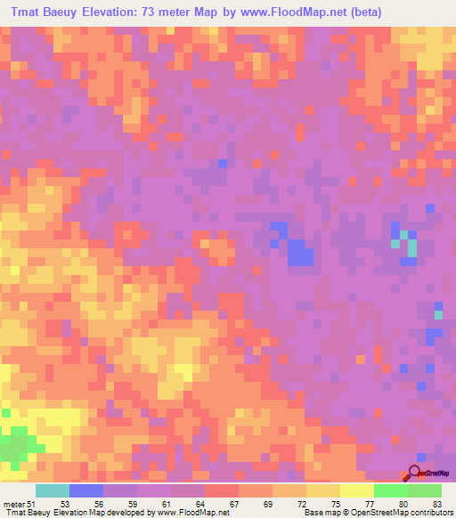 Tmat Baeuy,Cambodia Elevation Map