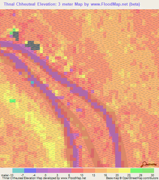 Thnal Chheuteal,Cambodia Elevation Map