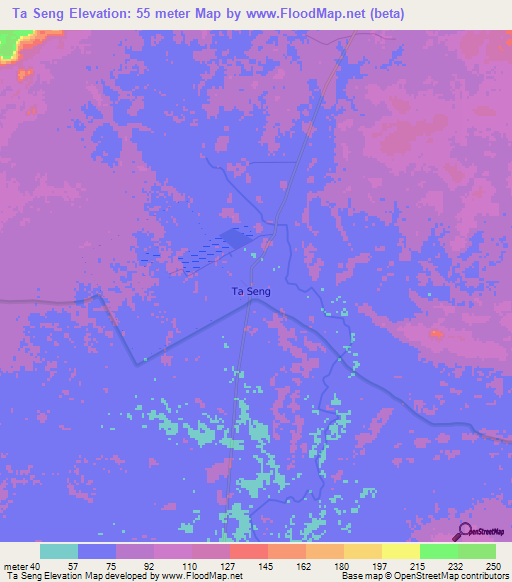 Ta Seng,Cambodia Elevation Map