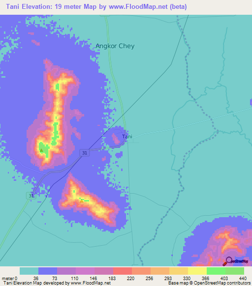 Tani,Cambodia Elevation Map