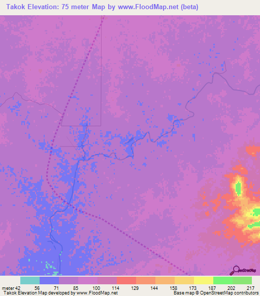 Takok,Cambodia Elevation Map
