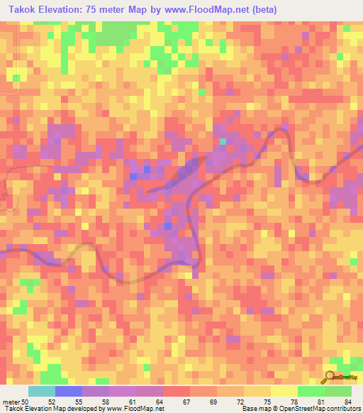 Takok,Cambodia Elevation Map