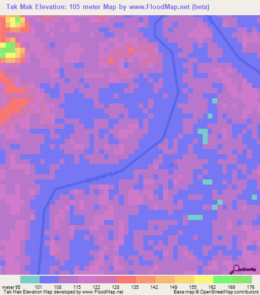 Tak Mak,Cambodia Elevation Map