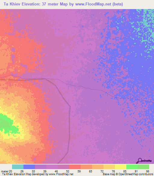 Ta Khiev,Cambodia Elevation Map