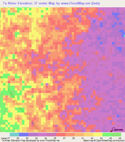 Ta Khiev,Cambodia Elevation Map
