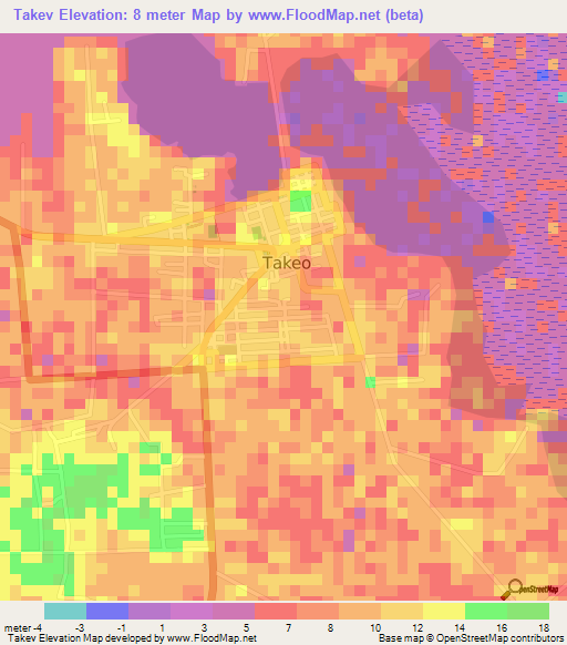 Takev,Cambodia Elevation Map