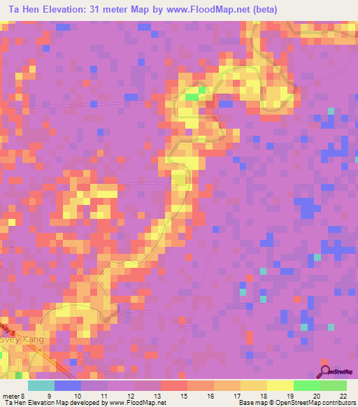 Ta Hen,Cambodia Elevation Map