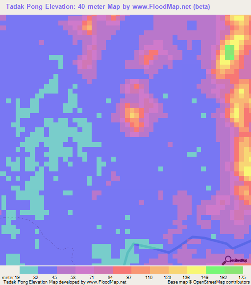 Tadak Pong,Cambodia Elevation Map
