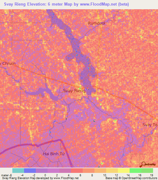 Svay Rieng,Cambodia Elevation Map