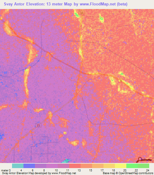 Svay Antor,Cambodia Elevation Map