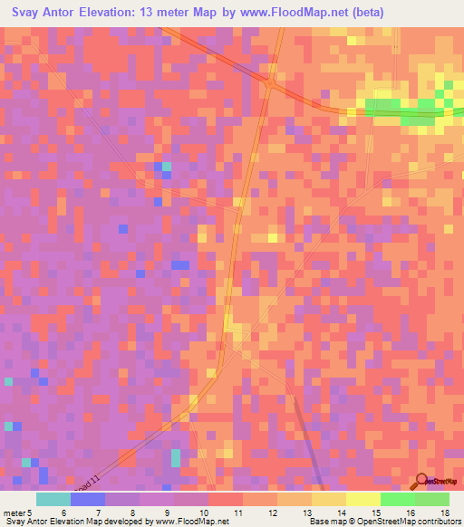 Svay Antor,Cambodia Elevation Map