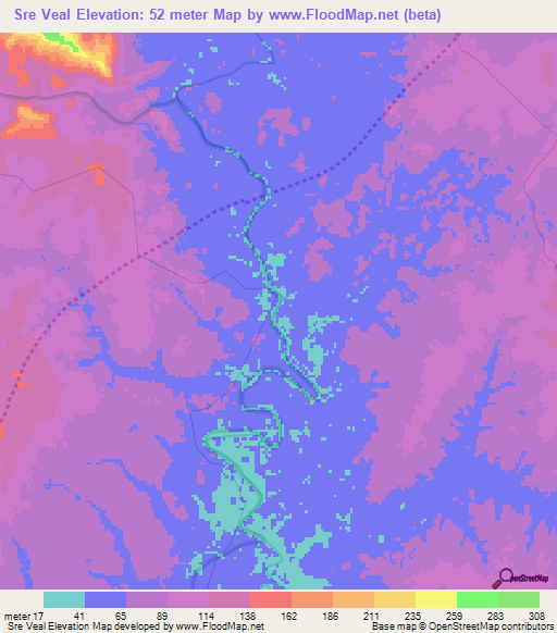 Sre Veal,Cambodia Elevation Map