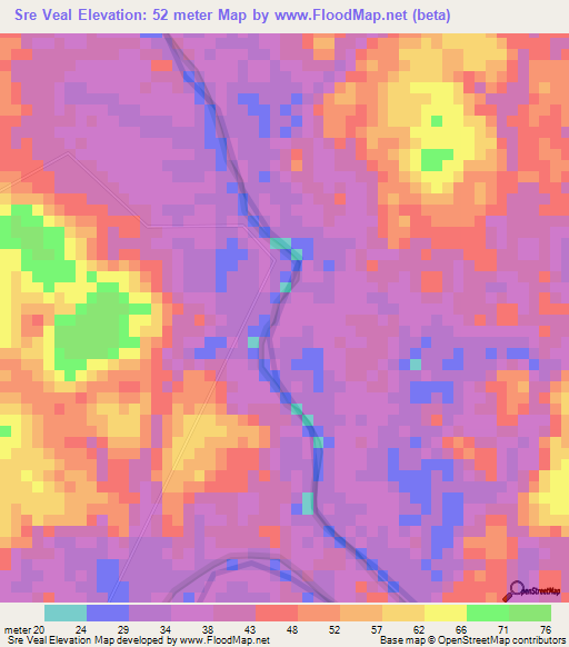 Sre Veal,Cambodia Elevation Map