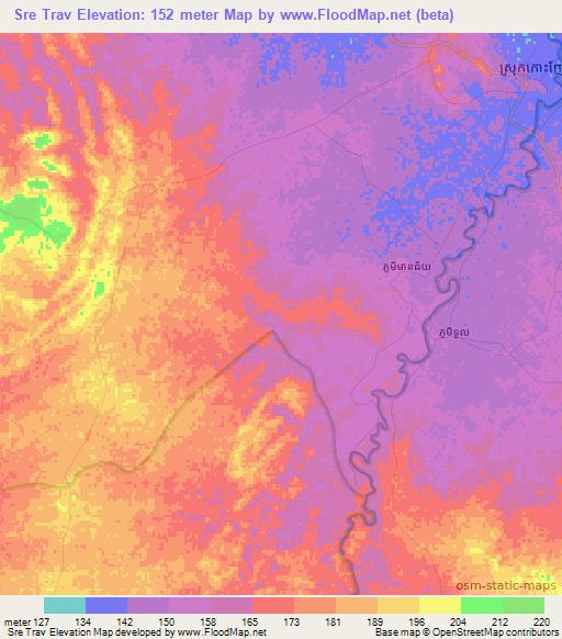 Sre Trav,Cambodia Elevation Map