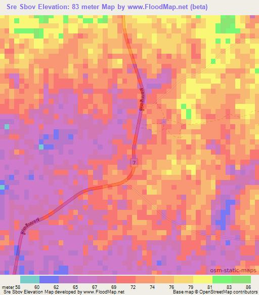 Sre Sbov,Cambodia Elevation Map
