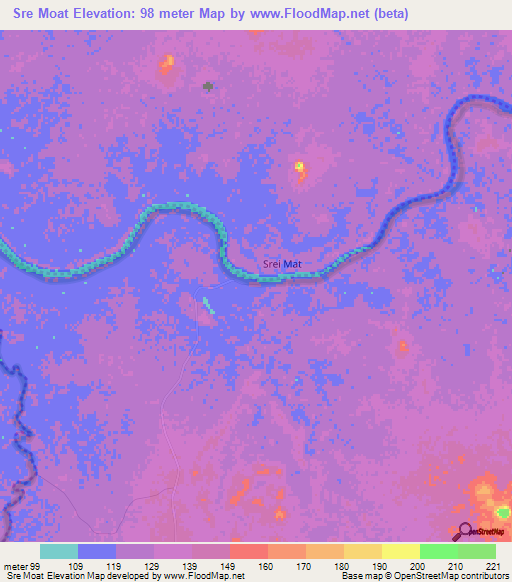Sre Moat,Cambodia Elevation Map