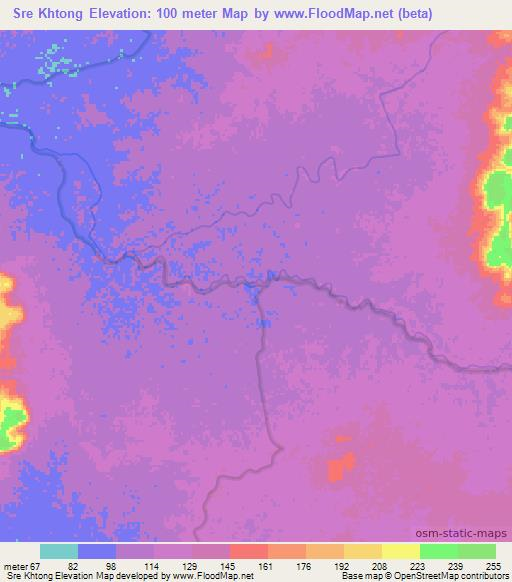 Sre Khtong,Cambodia Elevation Map