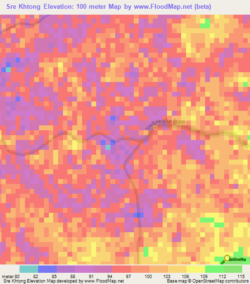 Sre Khtong,Cambodia Elevation Map