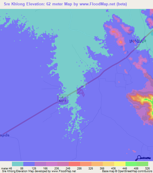 Sre Khlong,Cambodia Elevation Map
