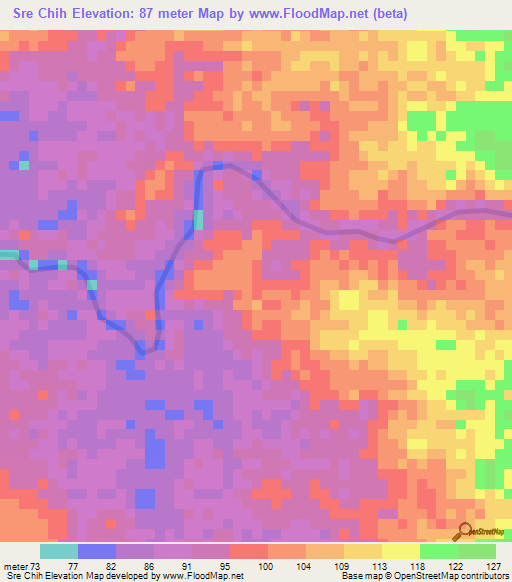Sre Chih,Cambodia Elevation Map