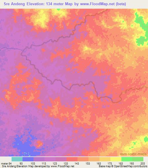 Sre Andeng,Cambodia Elevation Map