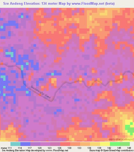 Sre Andeng,Cambodia Elevation Map