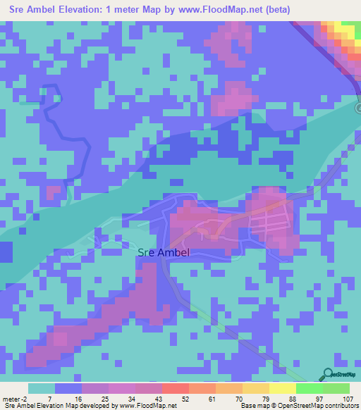 Sre Ambel,Cambodia Elevation Map