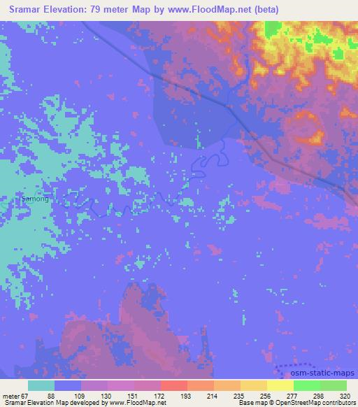 Sramar,Cambodia Elevation Map