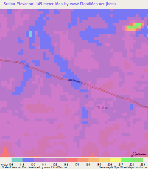 Sralau,Cambodia Elevation Map