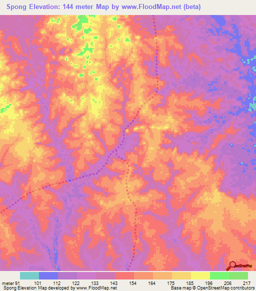 Spong,Cambodia Elevation Map