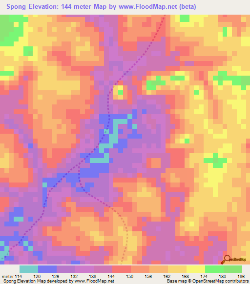 Spong,Cambodia Elevation Map
