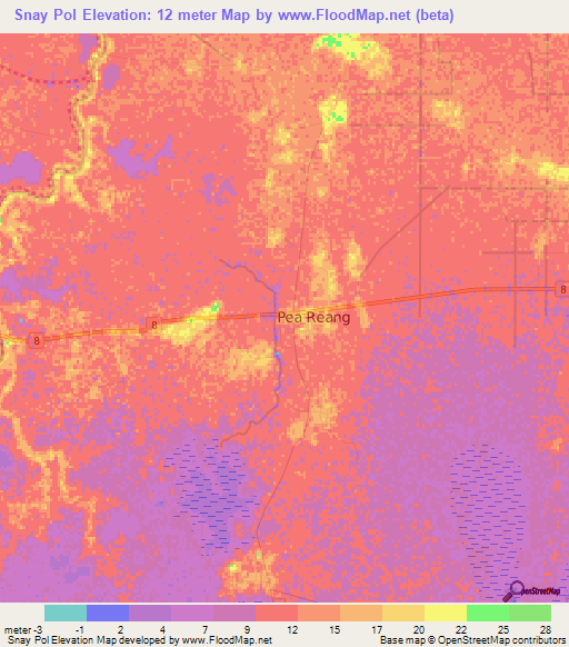 Snay Pol,Cambodia Elevation Map