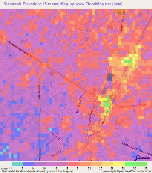 Siemreab,Cambodia Elevation Map