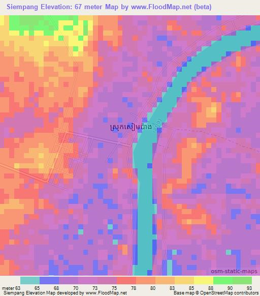 Siempang,Cambodia Elevation Map