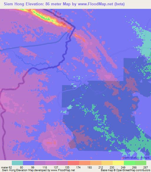 Siem Hong,Cambodia Elevation Map