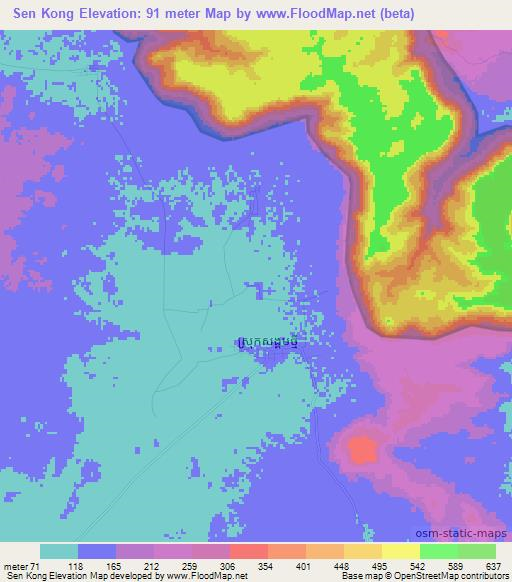 Sen Kong,Cambodia Elevation Map
