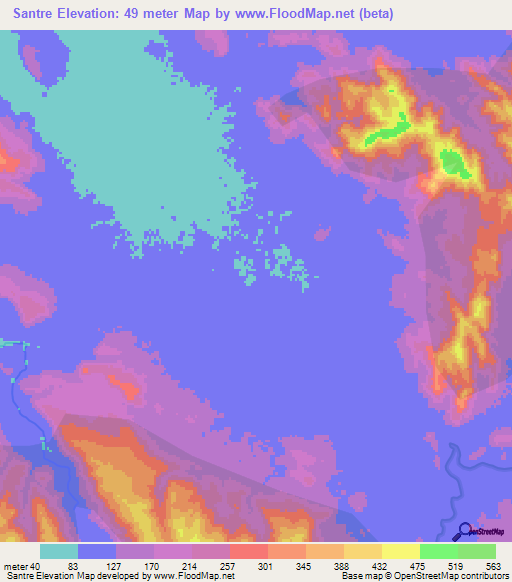 Santre,Cambodia Elevation Map