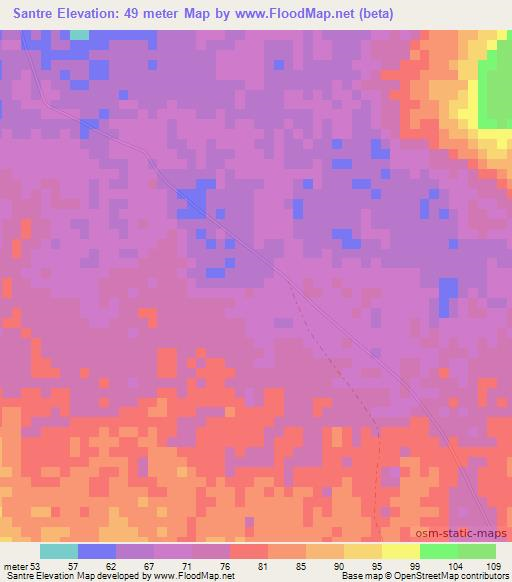Santre,Cambodia Elevation Map