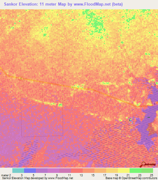 Sankor,Cambodia Elevation Map