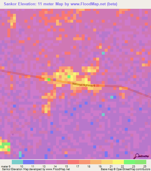 Sankor,Cambodia Elevation Map