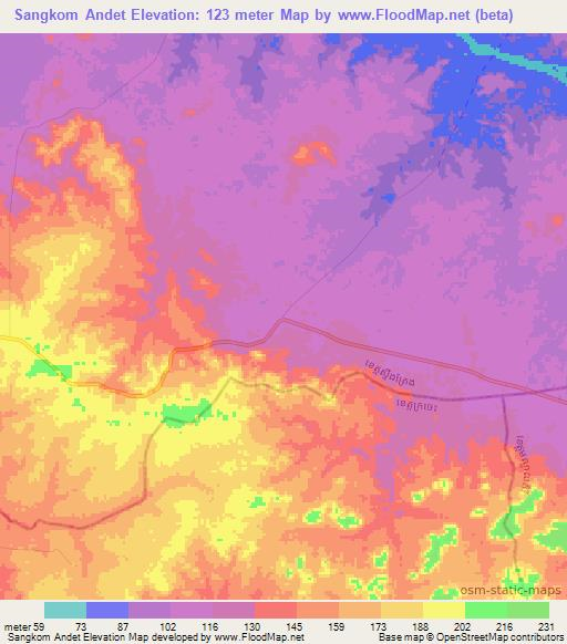 Sangkom Andet,Cambodia Elevation Map