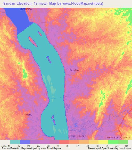 Sandan,Cambodia Elevation Map