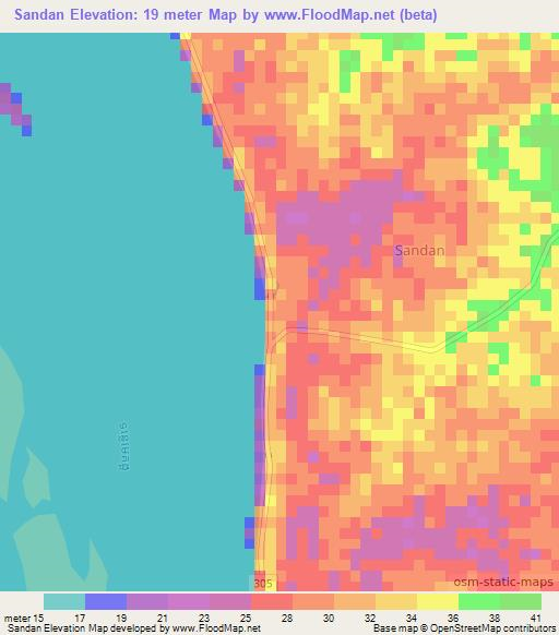 Sandan,Cambodia Elevation Map